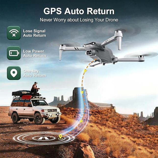 Drone with Camera for Adults, 4K UHD GPS RC Drone Brushless Motor, Smart FPV Foldable Quadcopter for Beginners, 5G WIFI Transmission, Auto Return, Follow Me, Waypoints, Altitude Hold, 30 Mins Flight Time,for Boys Girls