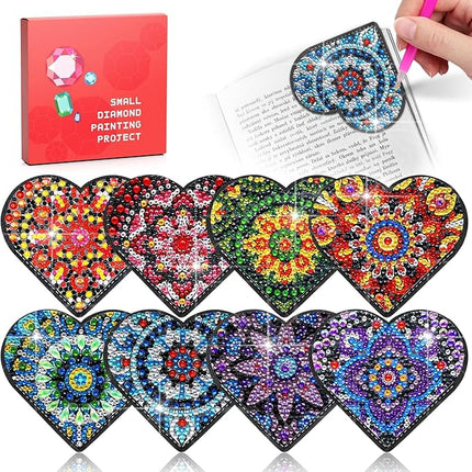 Diamond Painting Bookmark Shape Rhinestone Crystal DIY Diamond Drawing Bookmark by Number Embroidery Painting for Valentines Day Crafts Gift (Heart)