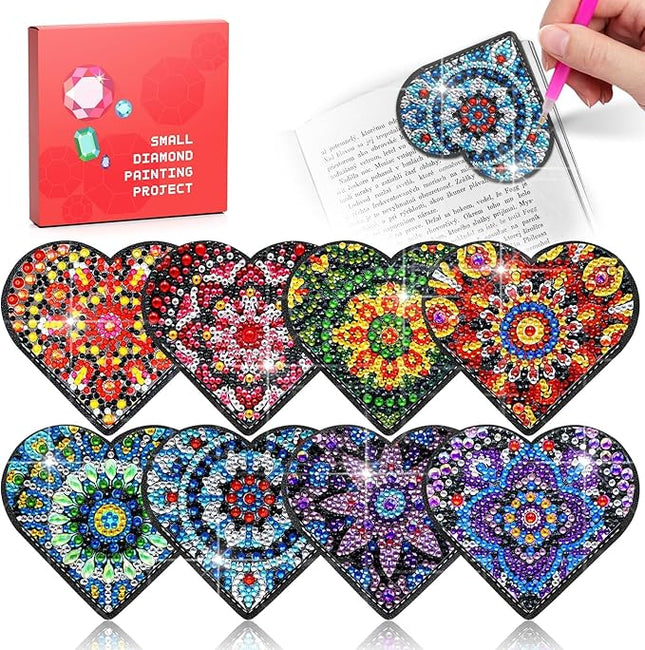 Diamond Painting Bookmark Shape Rhinestone Crystal DIY Diamond Drawing Bookmark by Number Embroidery Painting for Valentines Day Crafts Gift (Heart)