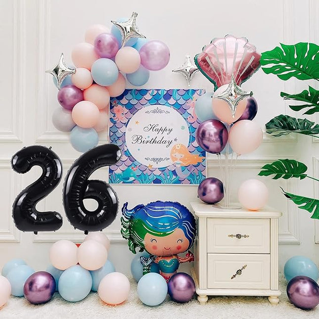 Smlpuame 40 inch Number Balloon 0-9 Black Large Number 26 Balloons,Digital Balloons for Birthday Party Celebration Decorations Supplies, Helium Foil Number Balloons for Wedding Anniversary