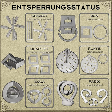 Metal Brain Teaser Puzzle Set - 6 Puzzles with Display Rack, 3D Logic Games for Teens Adults, Gift for Christmas, Valentine's Day, Birthday, Anniversary & Family Party Game