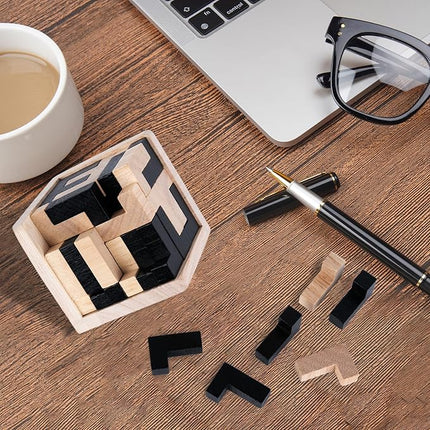 Wooden Russian Blocks Puzzle, Brain Teaser for Adults, 3D Intelligence Toy, Desk Toy for Adults and Kids, 54 Pieces (L-Shape)