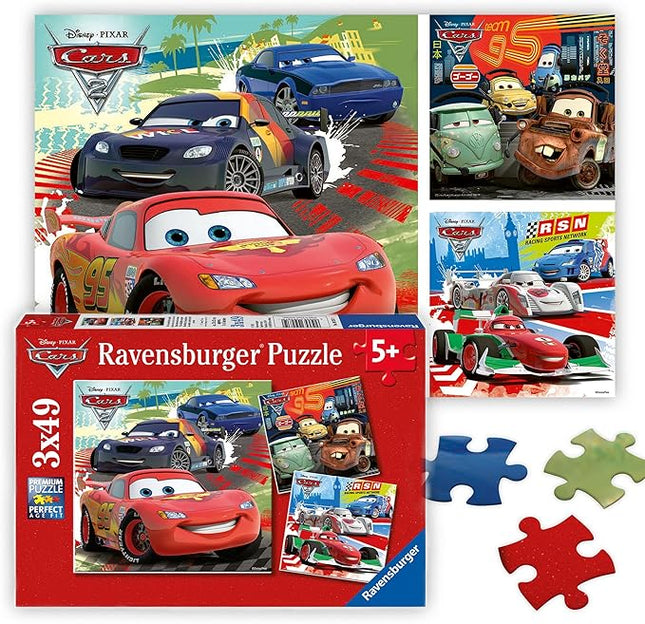 Ravensburger - Disney Cars: Worldwide Racing Fun - 49 Piece Jigsaw Puzzle 3 Pack Set - Lightning McQueen and More - Larger Pieces - Premium Quality - Ideal Gift - Screen-Free Fun - Children Age 5+