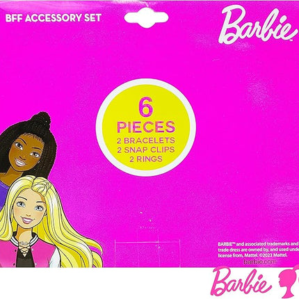 LUV HER Barbie Accessories for Girls 6 Piece Toy Jewelry Box Set with 2 Rings, 2 Bead Bracelets, and Snap Hair Clips Ages 3+
