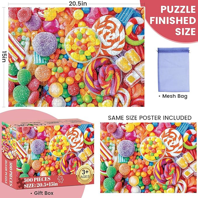 500 Piece Jigsaw Puzzle for Adults-Candy Puzzles, Colorful Candy Adult Puzzle 500 Pieces, Challenging Puzzle for Adults 500 Pieces, House Party Games, Best Gift for Mom, Dad, Family and Friends