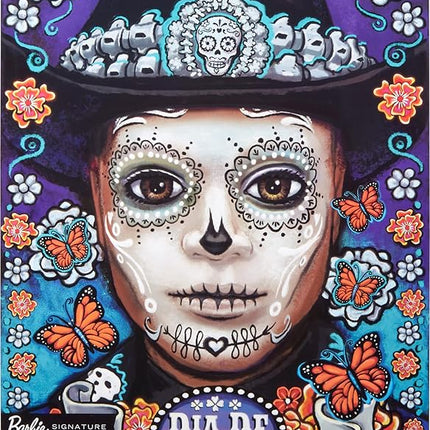 Barbie Signature Ken Fashion Doll, 2023 Dia de Muertos Collectible with Blue Jacket, Black Hat & Doll Stand