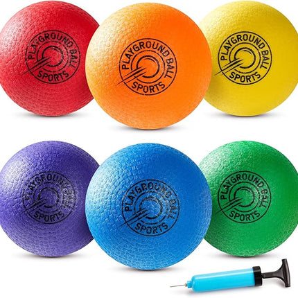 EVERICH TOY Playground Balls Kickball, 6 or 12 Pack 8.5" Soft Dodgeballs Bouncy Rubber Kick Balls for Kids Adults Outdoor Indoor, 4 Square Ball School Yard Games for Boys Girls 3-5 5-8 8-12 with Pump