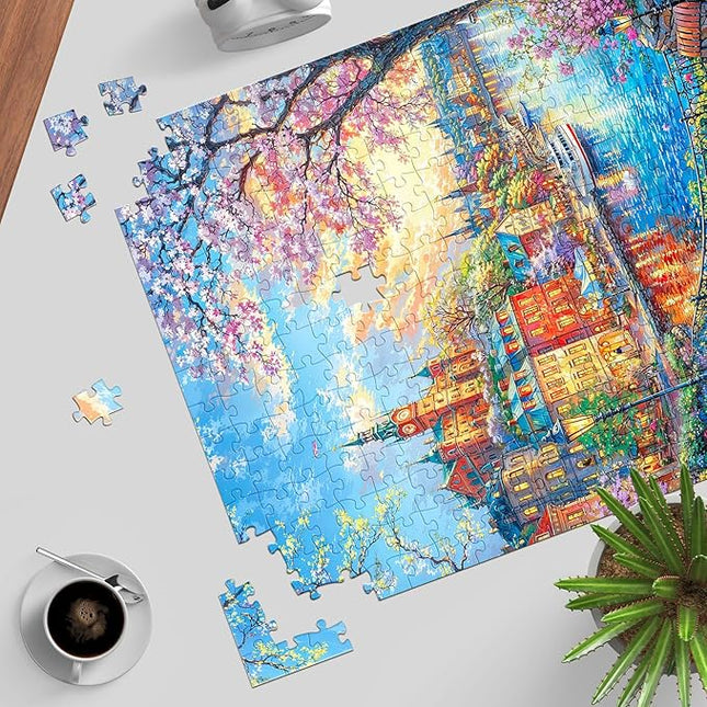 Bloomswick Jigsaw Puzzles, Puzzles for Adults 1000 Pieces, Spring Town Hard Difficult Challenging Puzzles, Home Decoration Puzzle, Interlock Perfectly No Dust
