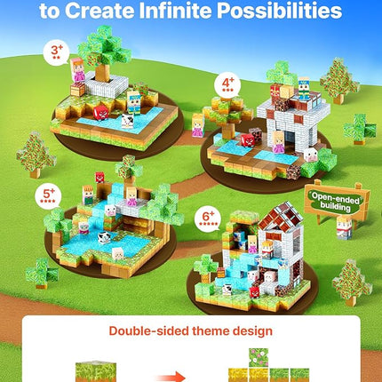 VEVOR Magnetic Blocks, 150 PCS Forest Castle Set, Magnetic Building Cubes for Kids, STEM Montessori Sensory Toys for Christmas Birthday Gift, Construction Stacking Toy for 3+ Years Old Boys & Girls