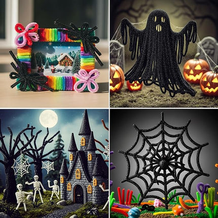 Caydo 200 Pieces Glitter Black Pipe Cleaners,Thick Fluffy Chenille Stems, Pipe Cleaner Crafts for Arts & Crafts, Perfect for Making Animals, Flowers, and Festive Decorations