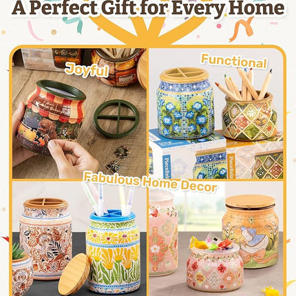 PieceRelax 3D Puzzle Jar 64 Plastic Pieces for Adults - Daisy Breeze Wooden Lid Container for Kitchen Dining Study Living Room No Glue Requied Small [BC1025]