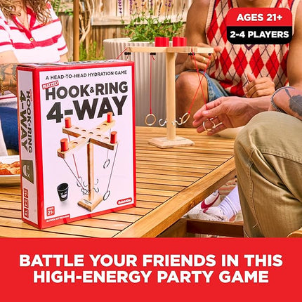 Buzzed 4-Way Hook & Ring Drinking Game for A Bachelor Party, Fun Social Drinking Games, Adult Games and Party Games, Includes 1 Hook and Ring Unit, 4 Pawns, 1 Cup, and Instructions
