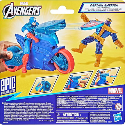 Marvel Avengers Epic World of Action Captain America Shield-Shot Cycle, 4-Inch (10 cm) Figure & Toy Motorcycle Playset, Super Hero Toys for Kids, 4+