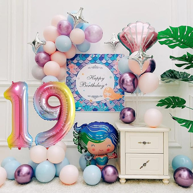 Smlpuame 40 Inch Number Balloons 0-9 Rainbow Gradient Large Number 19 Balloons, Digital Balloons for Birthday Party Celebration Decorations, Helium Foil Number Balloons for Wedding Anniversary