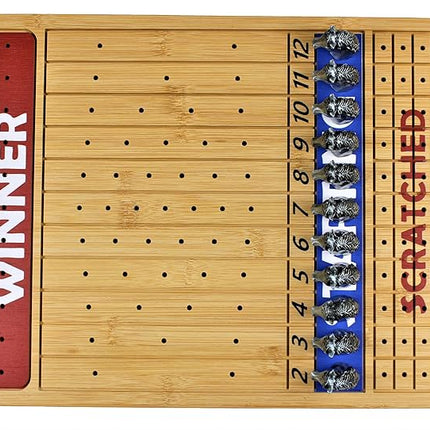 Metal Horse Race Board Game Set with Horse Racing Thick & Solid Wood Game Board, 11 Luxurious & Durable Classic Silver Colored Metal Craft Horses, Dice and Cards for Horseracing (HR-551)