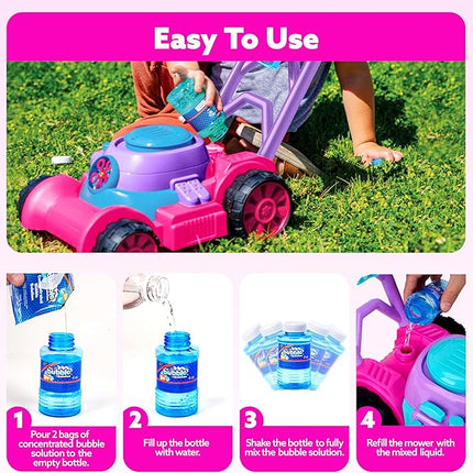 SLOOSH Bubble Lawn Mower Toddler Toys - Spill-Proof Bubble Machine Pretend Gardening Toy for Age 1 2 3 1-3 Year Old Toddler Indoor Outdoor Use, Baby Girl Push Toys New Year Birthday Gift (Pink)