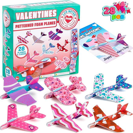 JOYIN 28 Valentine's Day Foam Airplanes for Kids, Greeting Cards with Punchline for Kids School Classroom Exchange Prizes Gift Supplies, Planes Party Favor