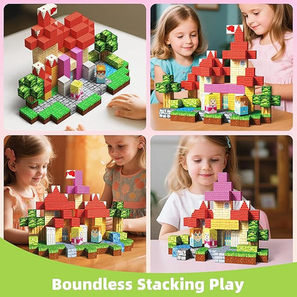 DUDEZOOM 200PCS Magnetic Blocks Kid Building Toys for 3+ Years Old Girls, Upgraded STEM Sensory Gifts for Princess, Kids Magnets Game for Toddler