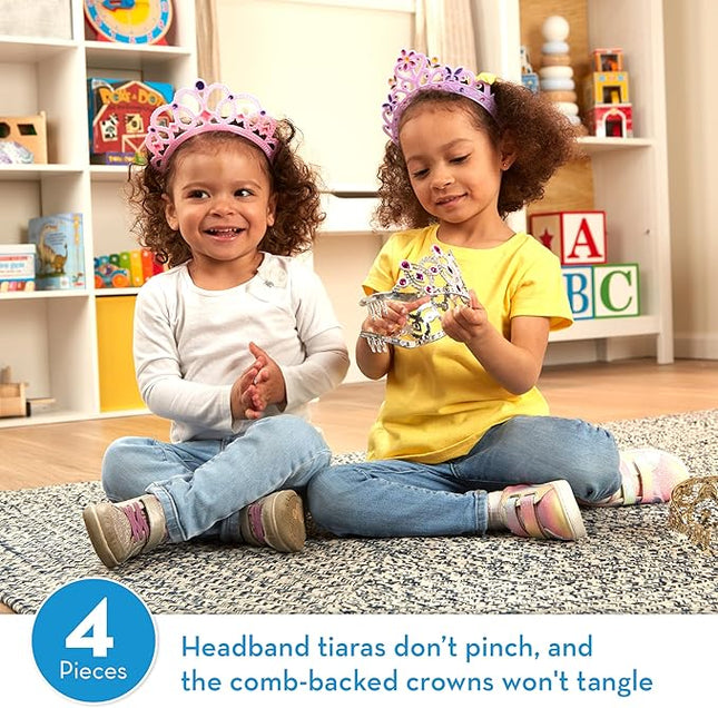 Melissa & Doug Dress-Up Tiaras Play Set for Kids (4-Piece) – Pretend Princess Crowns for Costume Role Play – Preschool Jewelry Toys for Girls Ages 3+
