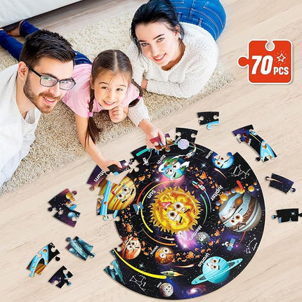 SYNARRY Solar System Floor Puzzles for Kids Ages 4-8, Large 70 Piece Jigsaw Puzzles for Kids Ages 4-6, Space Planet Astronaut Toys Gifts Puzzles for 3-5 5-7 8-10 Years Old Toddlers Boys Girls Children