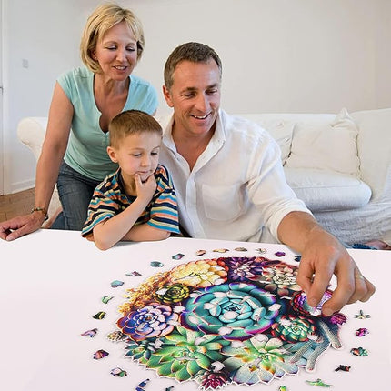 Mys Aurora Puzzles for Adults 1000 Pieces, Mandala Succulent Plants Wooden Puzzles Unique Shaped Jigsaw Challenging Puzzle Gift for Family Game 23.4'' x 22.6''