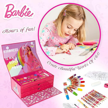 Barbie Colored Pencils Art Supplies Kids Set Coloring Markers Girls Painting Kit Drawing Pencils Supplies Travel Case with Crayons Felt Tips Arts and Crafts for Kids 4-12