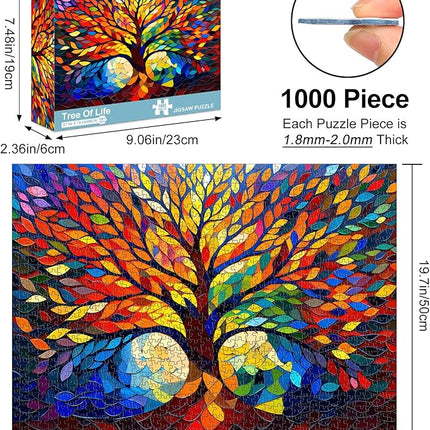 Rocorose Stained Glass Puzzle for Adults 1000 Pieces Tree of Life Family Jigsaw Puzzles, Impossible Hard Difficult Challenging Plant Tree Puzzle for Gift Home Wall Decor