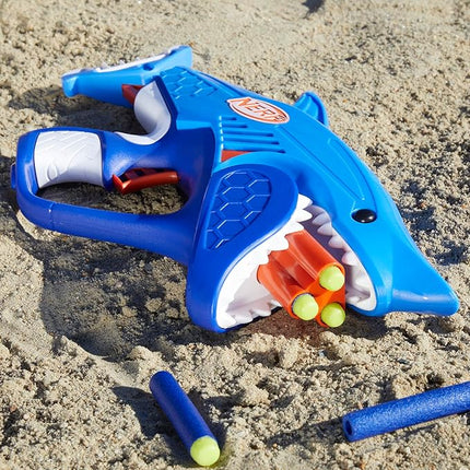 NERF Junior Wild Sharkfire, Easy Play Dart Blaster, 8 Nerf Elite Darts, Nerf Blaster Shark Toys for 6 Year Old Boys & Girls & Up, Outdoor Toys