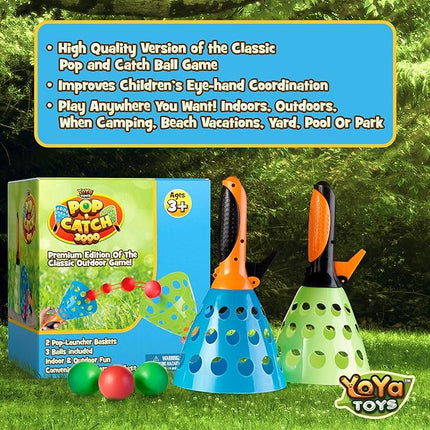 YoYa Toys Pop and Catch Ball Game - Indoor Outdoor Kids Play Activities, Pop-Pass-Catch Games for Camping, Beach Sport, Backyard, Pool - 2 Launcher Baskets, Ages 3 4 5 6 7 8 9 Year Old Boys Girls Gift