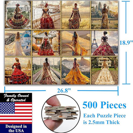 Think2Master Beautiful Dresses from Around The World 500 Pieces Large Format Jigsaw Puzzle for Kids 12+, Teens, Adults & Families. Elegant Dresses Vibrant Colors, Cultural Art Size: 26.8” X 18.9”