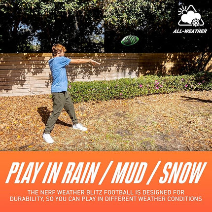 Nerf Weather Blitz Foam Football for All-Weather Play - Easy-to-Hold Grips – Great for Indoor and Outdoor Games - Green