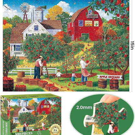 500 Piece Puzzles for Adults,Apple Picking Puzzles for Kids Teen Adults,Recycled Paper Jigsaw Puzzle,Interlock Perfectly Letter on Back,Challenging Family Game for Friends Men Women Seniors,20.5*15In