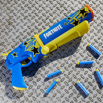 Nerf Fortnite Half Tone Hero Blaster, Bonus Code to Unlock Half Tone Hero Wrap in The Game, Break Open Loading, 12 Nerf Elite Darts, Fortnite Gifts (Amazon Exclusive)