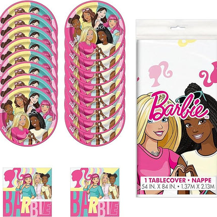 Barbie Theme Party Solutions - 33 Piece Unbeatable Value Bundle with Official Licensed Products for Kids Birthdays & Anniversaries + Bonus Party Supplies