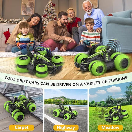 Eulogia Remote Control Car for Boys 4-7, 2.4GHz RC Drift Stunt Car with Lights, Batteries, Reatures 360° Rotation, Go Sideways, Dance, Jump, Over Various Terrain Car Toys Gifts for Birthday, Christmas
