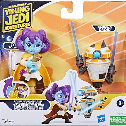 Star Wars: Young Jedi Adventures Pop-Up Lightsaber Duel, LYS Solay & Training Droid Action Figures, 4-Inch Scale Toys, Preschool Toys for 3 Year Old Boys & Girls
