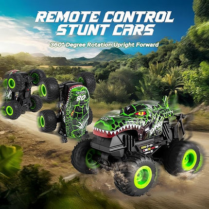 Remote Control Monster Truck - Dinosaur Monster Truck Toys with Music and Light, 1:20 Scale RC Truck with 360° Spins, Remote Control Car for Boys 4-7 for Kids Christmas Birthday Gifts