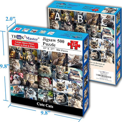 Think2Master Cute Cats 500 Pieces Jigsaw Puzzle Featuring heartwarming Kittens and Cats. Fun Toy Teens, Seniors & Families. Great Gift for Kids Ages 13+ Size: 26.8” x 18.9”