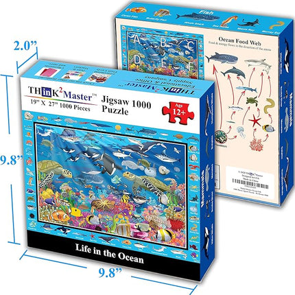 Think2Master Colorful Ocean Life 1000 Pieces Jigsaw Puzzle for Kids 12+, Teens, Adults & Families. Great Gift for stimulating Learning About Coral Reefs. Size: 26.8” X 18.9”