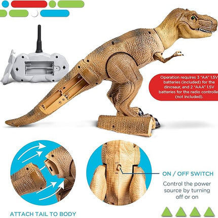 Discovery™ Remote Control T-Rex Dinosaur – Realistic Jurassic RC Action Figure with Walking Legs, Roaring Sounds, Chomping Mouth| Dinosaur Toys for Kids| Boys Toys RC Car Gift| Fun Dino for Ages 6+