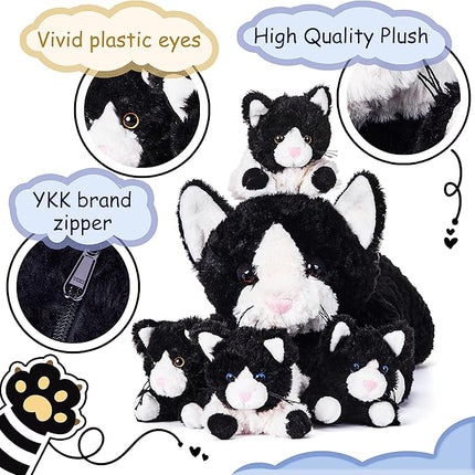 IKASA Mommy Cat Stuffed Animal Mom and Baby Plush Toy,Cute 16" Soft Cuddly Huggable Toys with Little Mini Babies Kitten,Gifts for Kids Girls Boys