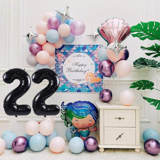 Smlpuame 40 inch Number Balloon 0-9 Black Large Number 22 Balloons,Digital Balloons for Birthday Party Celebration Decorations Supplies, Helium Foil Number Balloons for Wedding Anniversary