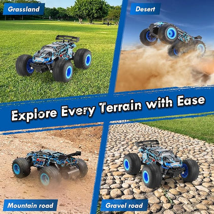 Remote Control Car, 1:18 Scale Rc Cars, All-Terrain RC Truck with LED Light, 20KM/H, Rechargeable, 2WD, 2.4GHz, Sturdy PVC Shell, Remote Control Truck for Boys 4-7 8-12, Beginner