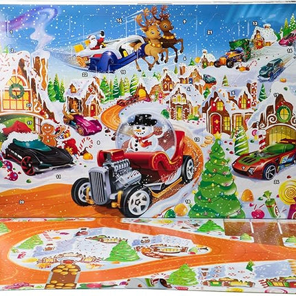 Hot Wheels Toy Cars & Playset, 2025 Advent Calendar with 10 Vehicles in 1:64 Scale, 10 Ornament Clips & 14 Winter-Themed Accessories
