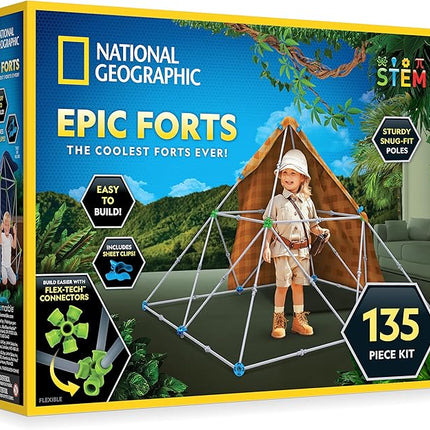 NATIONAL GEOGRAPHIC Kids Fort Building Kit - 135-Piece Indoor Fort Builder, Creative Play, STEM Building Toys for Kids Ages 6 7 8 9 10 11 12, Blanket Fort (Amazon Exclusive)