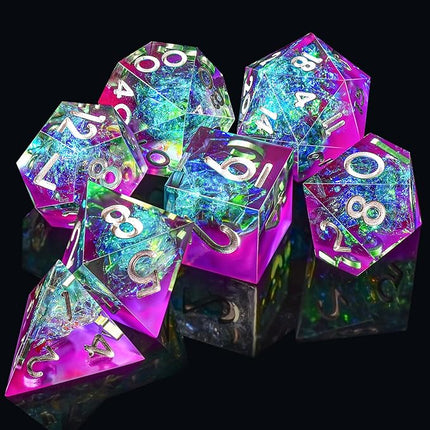 AUSTOR 7-Die DND Dice Set Handmade Sharp Edge Polyhedral Dice for Dungeons and Dragons RPG MTG Table Games（Violet & Blue）