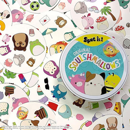 Spot It! Squishmallows | Fun Card Game for Kids and Adults | Featuring Mila The Elephant or Cailey The Pink Crab and More | Licensed Squishmallows Game