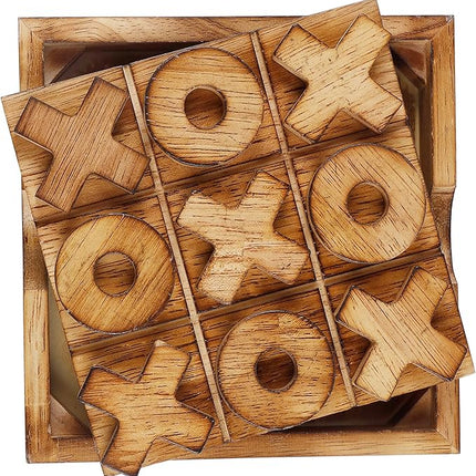 Glintoper Tic Tac Toe & Tumble Tower Blocks Tables Game Set, Classic Wood Stacking Game & XOXO Board Games for Kids Family, Living Room Rustic Coffee Table Decor, Travel Strategy Board Games