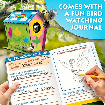 National Geographic Build Your Own Birdhouse Kit – DIY Wooden Birdhouse Craft with Paints, Brush, Bird-Watching Journal & Educational Poster for Kids, Bird House Craft