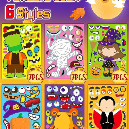 42 Sheets Halloween Party Favors Stickers for Kids, Halloween Crafts Make Your Own Stickers, Goodie Bag Fillers Toys Gifts Activities Games for Kids Party